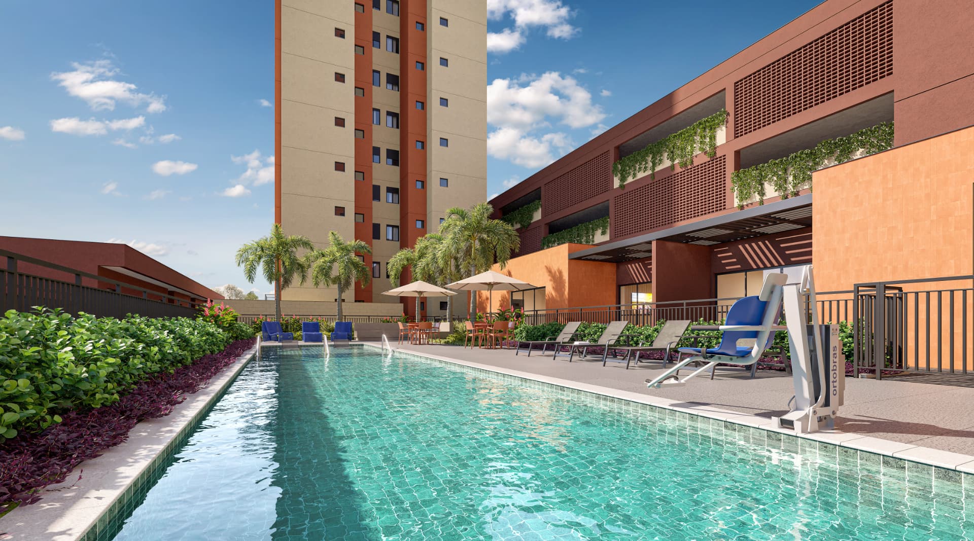 Piscina com solarium